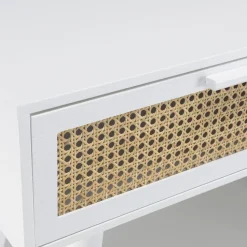 Console blanche 2 tiroirs cannage naturel
