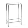 Console chromée avec plateaux en verre trempé transparent et structure en métal