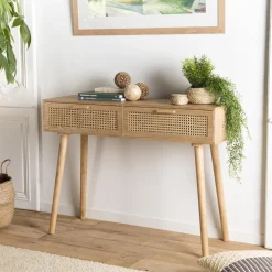 Console couleur naturel 2 tiroirs cannage - RODRIGO