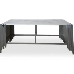 Console Design FALBALA En Marbre Blanc Et Métal Argent