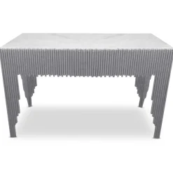 Console design GALANTINE Marbre Blanc pieds Argent