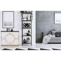 Console Design GATSBY Marbre Noir Et Métal Or