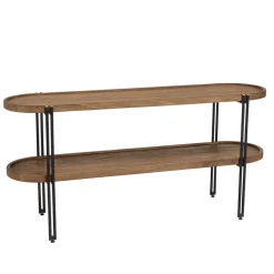 Console double plateau arrondi en bois de teck recyclé