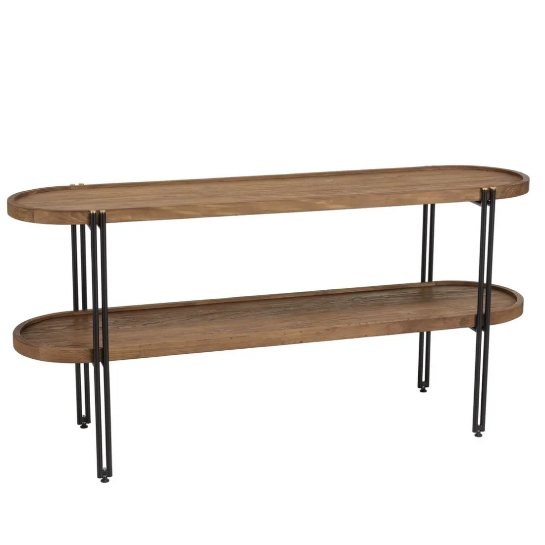 Console double plateau arrondi en bois de teck recyclé