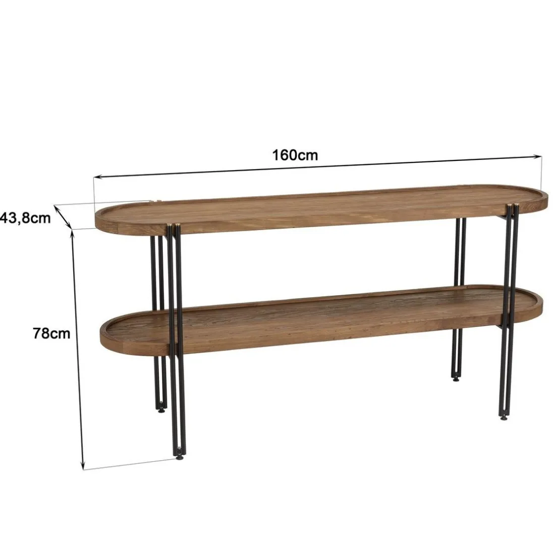 Console double plateau arrondi en bois de teck recyclé