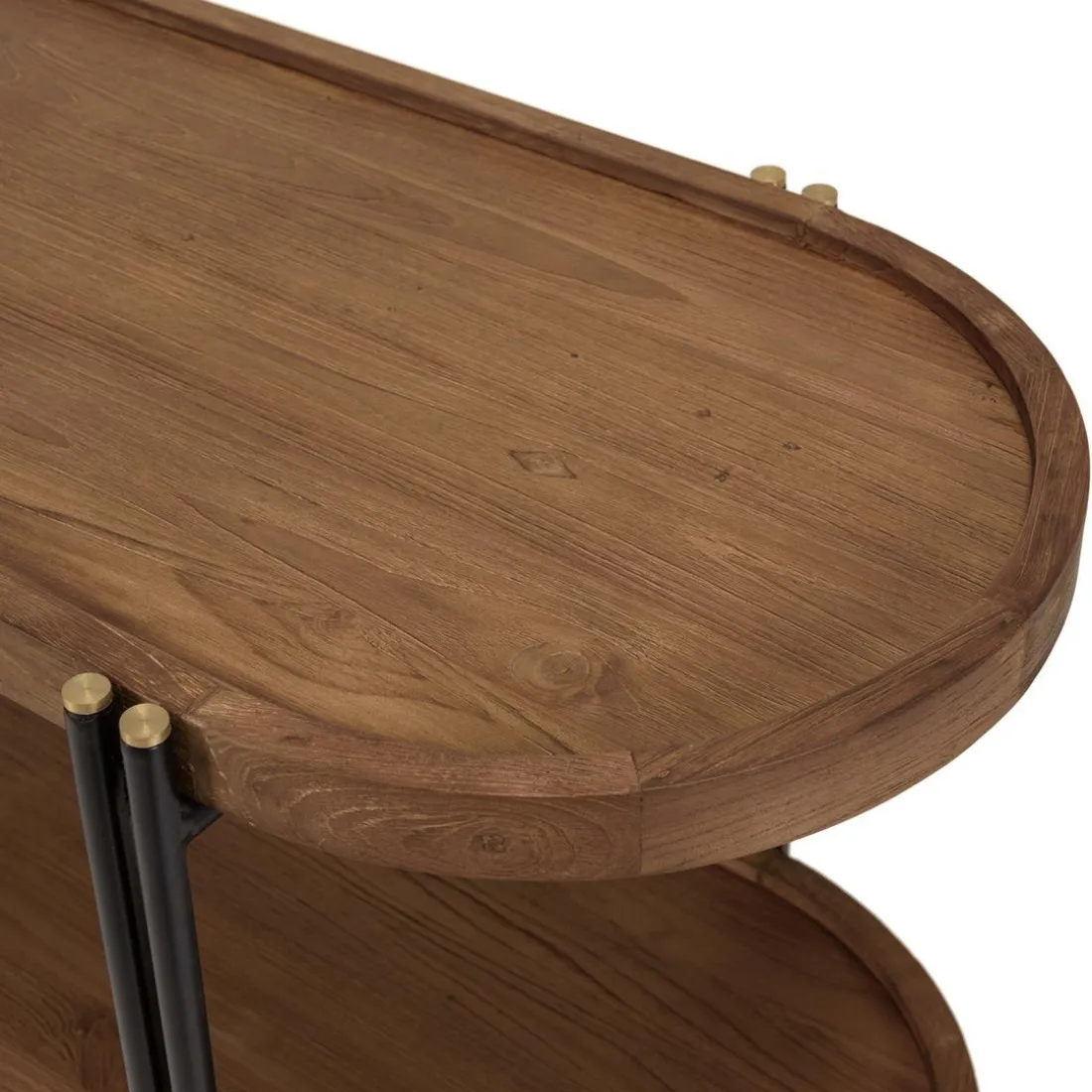 Console double plateau arrondi en bois de teck recyclé