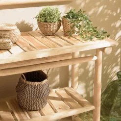 Console double plateau en branches de Teck naturel WILL Beige