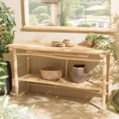Console double plateau en branches de Teck naturel WILL Beige