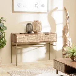 Console en bois de manguier 2 tiroirs motifs ethniques ALIX