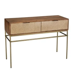 Console en bois de manguier 2 tiroirs motifs ethniques ALIX