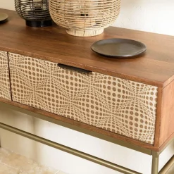 Console en bois de manguier 2 tiroirs motifs ethniques ALIX