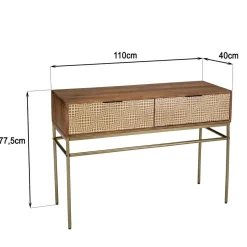 Console en bois de manguier 2 tiroirs motifs ethniques ALIX