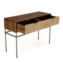 Console en bois de manguier 2 tiroirs motifs ethniques ALIX