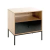 Console en métal avec corps décor chêne et tiroir décor noir