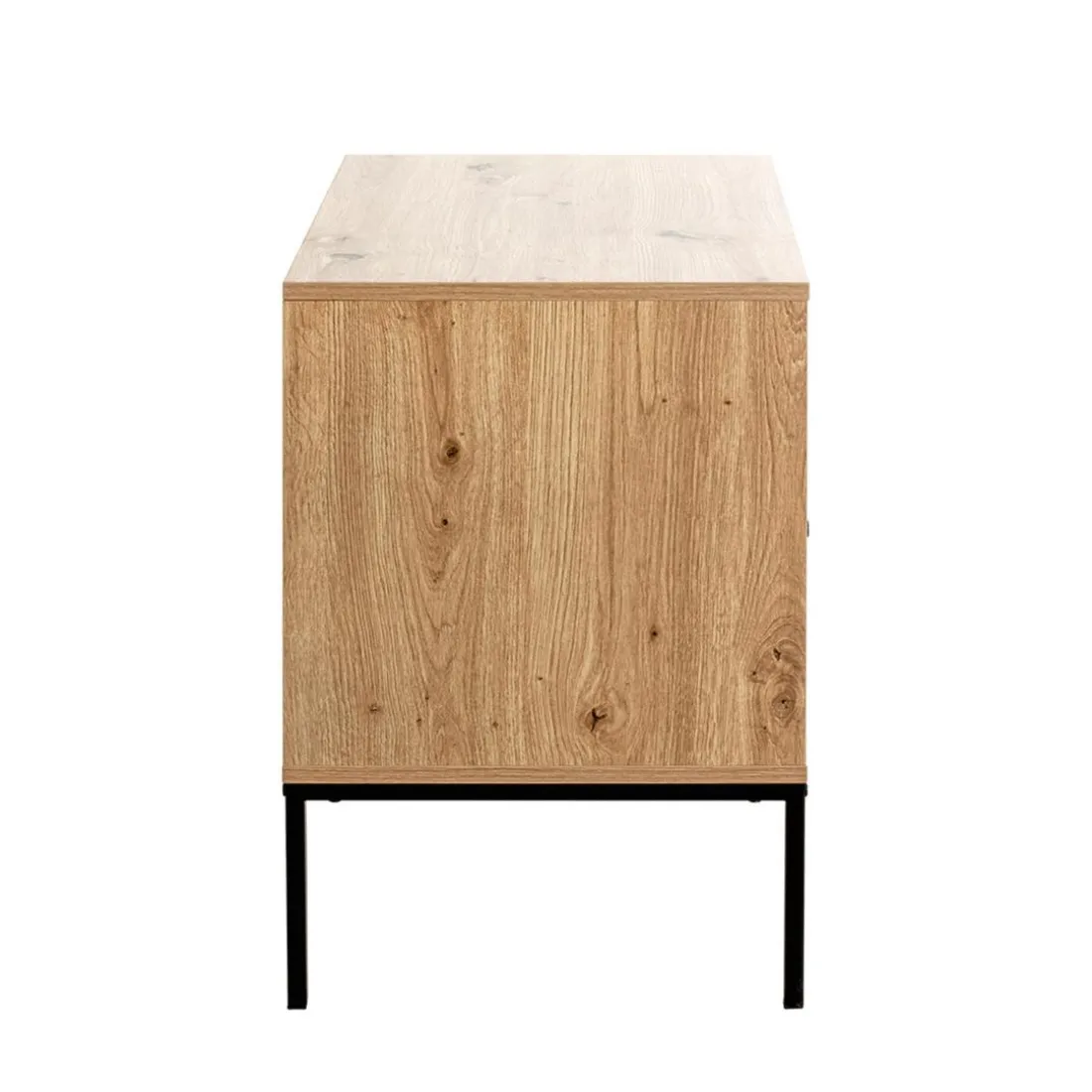 Console en métal avec corps décor chêne et tiroir décor noir