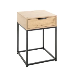 Console en métal noir avec corps et tiroir chêne