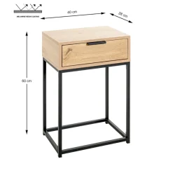 Console en métal noir avec tiroir et corps décor chêne