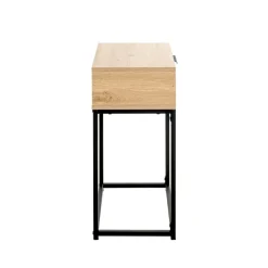 Console en métal noir avec tiroir et corps décor chêne