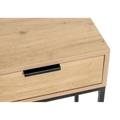 Console en métal noir avec tiroir et corps décor chêne