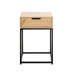 Console en métal noir avec tiroir et corps décor chêne