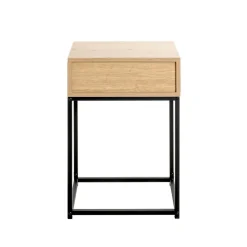 Console en métal noir avec tiroir et corps décor chêne