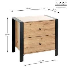 Console en métal noir avec 2 tiroirs décor chêne