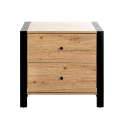 Console en métal noir avec 2 tiroirs décor chêne