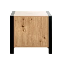 Console en métal noir avec 2 tiroirs décor chêne