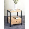 Console en métal noir étagères et tiroir décor chêne