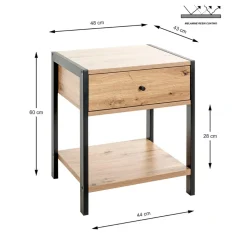 Console en métal noir étagères et tiroir décor chêne