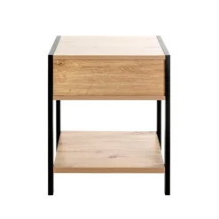 Console en métal noir étagères et tiroir décor chêne