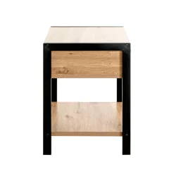 Console en métal noir étagères et tiroir décor chêne