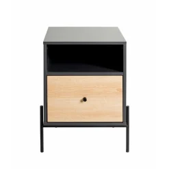 Console en tube d 'acier peint en noir par poudrage corps en MDF décor chêne naturel