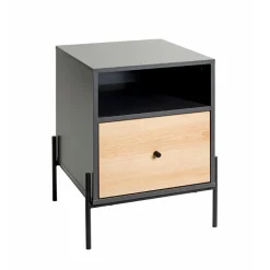 Console en tube d 'acier peint en noir par poudrage corps en MDF décor chêne naturel