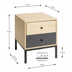 Console en tube d'acier peint en noir par poudrage corps en MDF décor chêne naturel