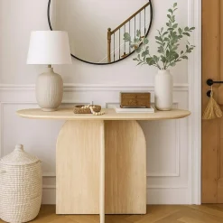 Console moderne ovale Calyptus Effet travertin Beige