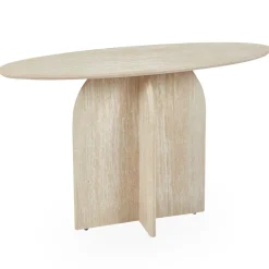 Console moderne ovale Calyptus Effet travertin Beige