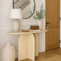 Console moderne ovale Calyptus Effet travertin Beige