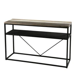 Console Teck et Acacia avec tablette bois et métal 120x80cm Takeo