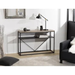 Console Teck et Acacia avec tablette bois et métal 120x80cm Takeo