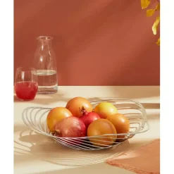 Corbeille à fruits argentée en acier Elvira