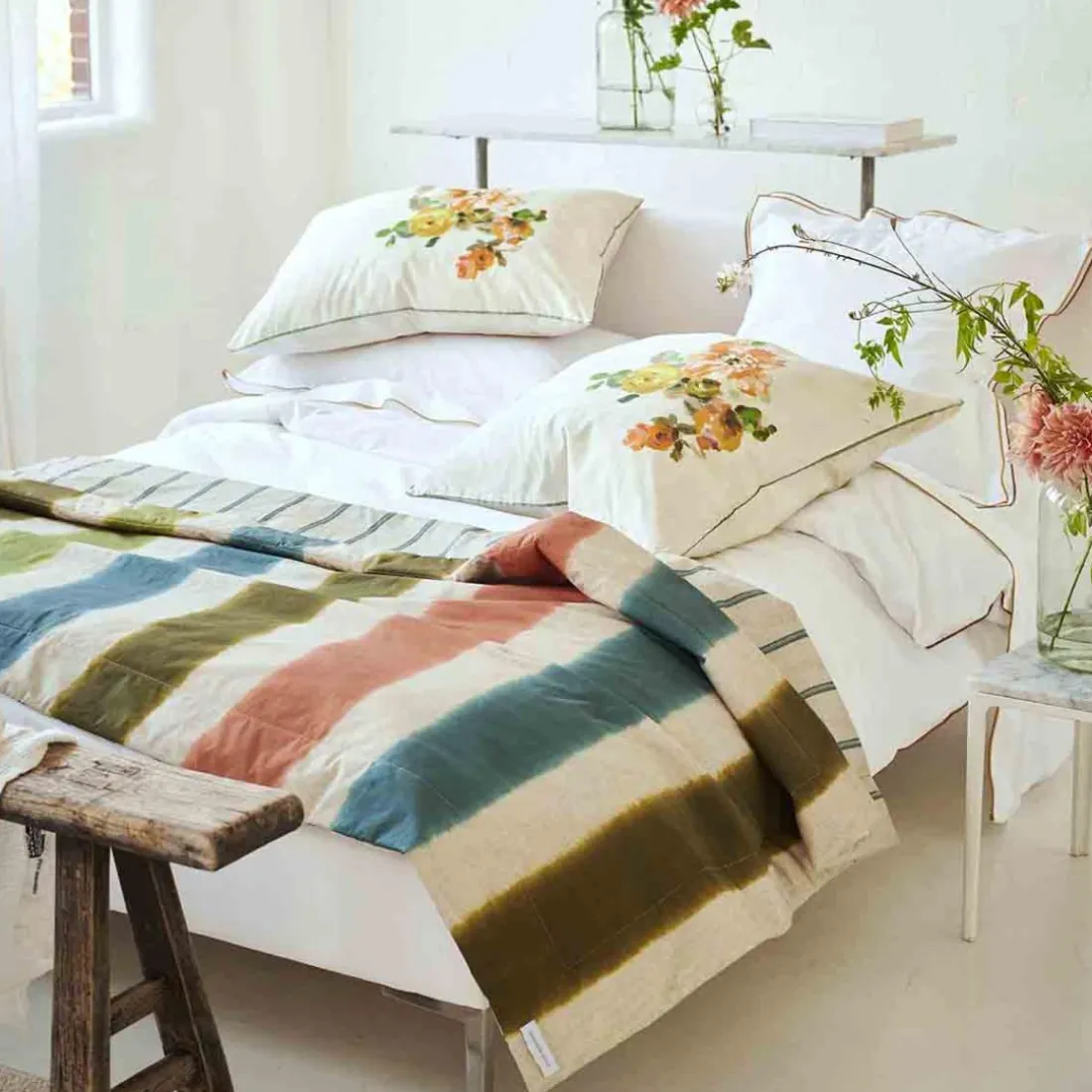Couvre-lit imprimée en percale de coton 260 x 240 cm MIRMANDE MOSS-Multicolore