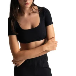 Crop-top manches courtes noir