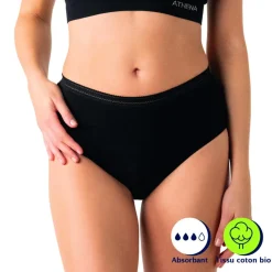 Culotte taille haute pour les règles femme Athena noir en coton