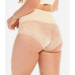 Culotte ventre-plat gainante avec dentelle Beige