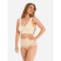 Culotte ventre-plat gainante avec dentelle Beige