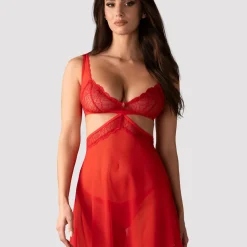 Cupide Desir babydoll et String Rouge