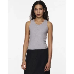 Débardeur col rond gris en viscose