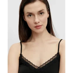 Débardeur spaghetti col en v noir Xia