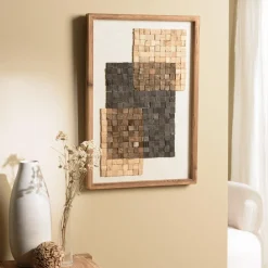 Décoration murale n°2 mosaïque en Pin recyclé SANDY beige et noire